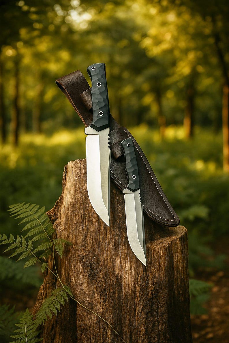 Handmade Stainless Steel Survival Hunting Knife Set | Bushcraft Camping Knife with Leather Sheath