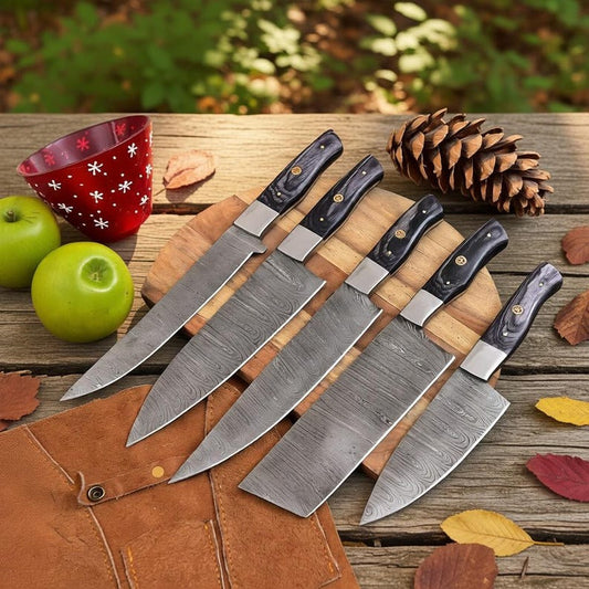 Handmade 5-Piece Damascus Steel Chef Knife Set | Professional Kitchen Knives