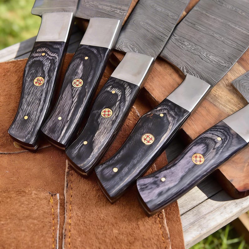 Handmade 5-Piece Damascus Steel Chef Knife Set | Professional Kitchen Knives