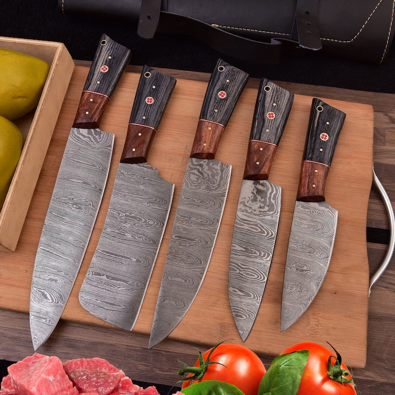BladeVista Hand-Forged Damascus Chef Knife Set (5-Piece)