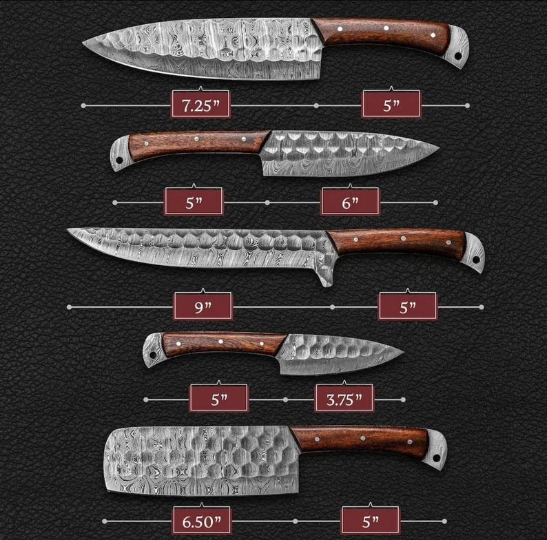 Personalized Kitchen Knife Set 5 Pcs | Handmade Damascus Steel Chef Knives set