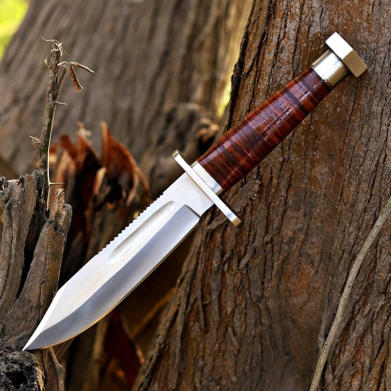 Hand Forged Stainless Steel Hunting Knife 11.5 Inch | Leather Handle Fixed Blade Knife