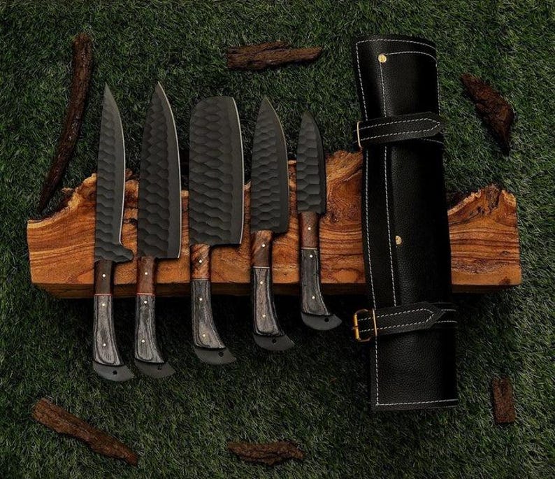 Handmade Damascus Steel Chef Knife Set, Artisan Kitchen Tools, Wedding Gift