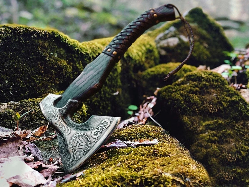 Custom Gift Hand Forged Carbon Steel VIKING AXE with Ash Wood Shaft, Wedding Gift, Axe