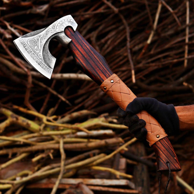 Hand Forged Viking Axe High Carbon Steel, Wooden Handle
