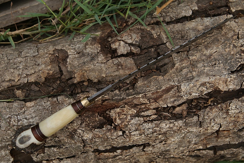 Handmade Damascus Kukri Knife with Stag Horn and Bone Handle