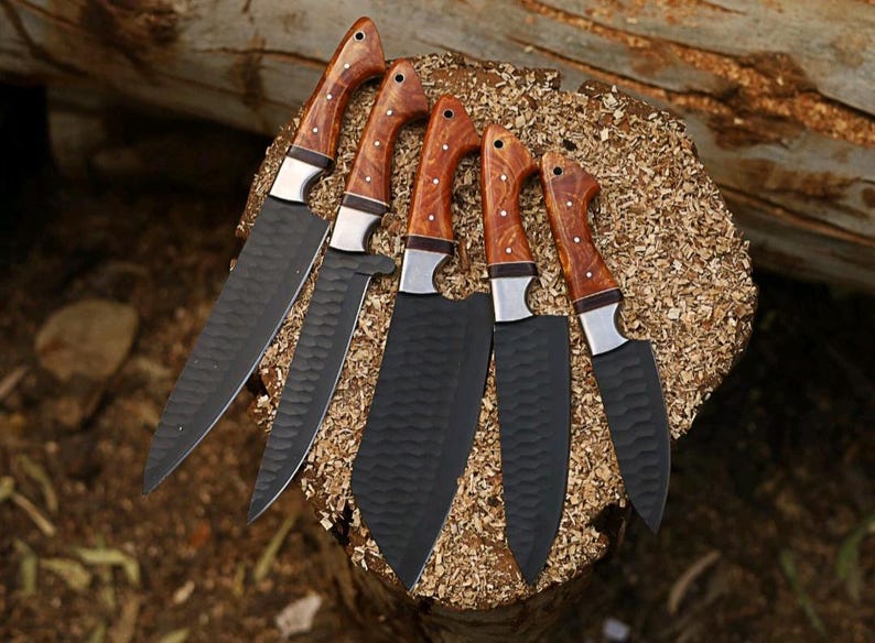 Carbon Steel Hammered Blade & Wood Handle