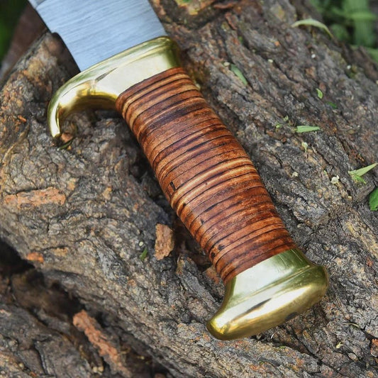 Handmade Damascus Large Crocodile Dundee Bowie Knife Hunting Fixed Blade with Leather Sheath