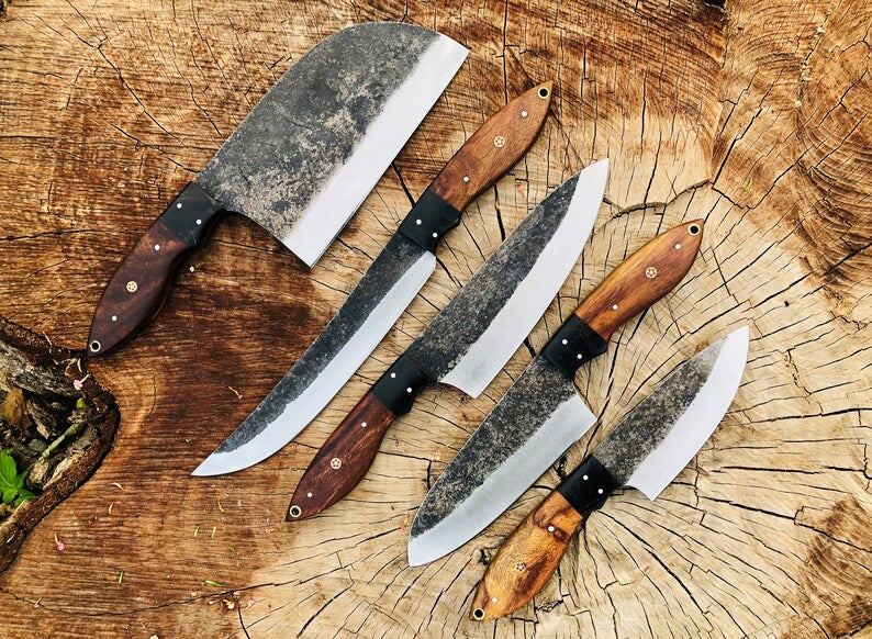 Hand Forged Carbon Steel Chef's Knife Set of 5 BBQ Knife Kitchen Knives