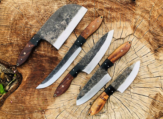 Hand Forged Carbon Steel Chef's Knife Set of 5 BBQ Knife Kitchen Knives