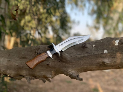 Hand Crafted Forged Carbon Steel Hunting Survival Knife: Rosewood Handle & Cow Leather Sheath