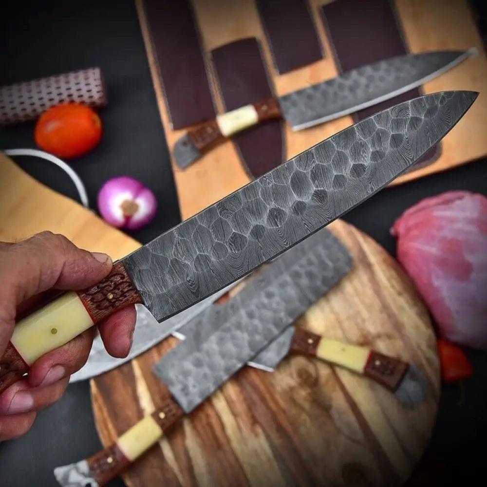 5 Pieces Custom Handmade Damascus Steel Chef Set - 5 Piece Kitchen Knives Set