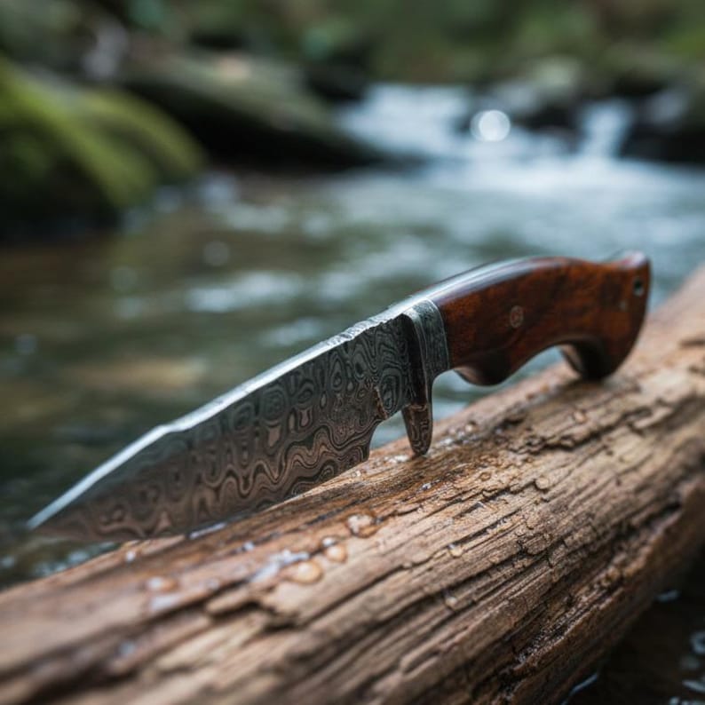 Custom Handmade Hunting Knife Rosewood Handle &amp; Leather Sheath