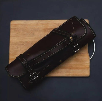 Handmade Damascus Steel Chef Knife Set, Pakka Wood Handles, Leather Bag