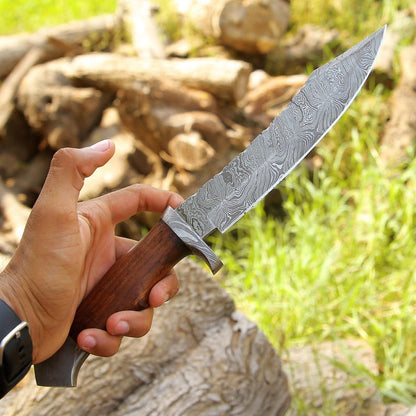 Handmade Damascus hunting knife Anniversary gift for husband groomsman gift bowie