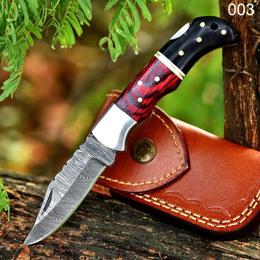 Handmade Damascus Steel Folding Knife: Buffalo Horn & Dollar Sheet Handle