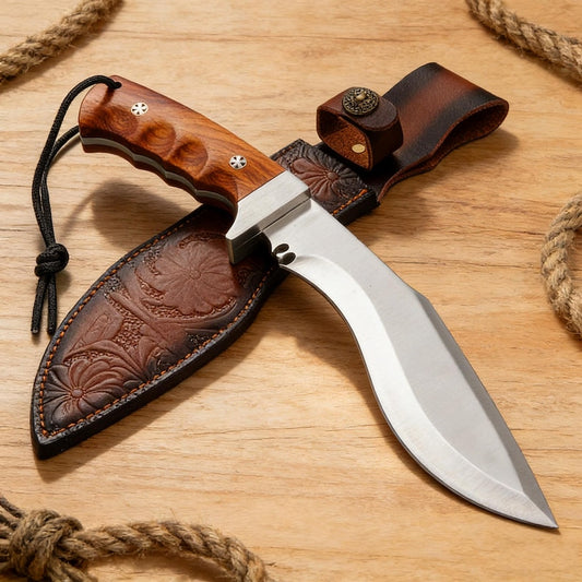 Hand Forged Bushcraft Knife with Leather Case.