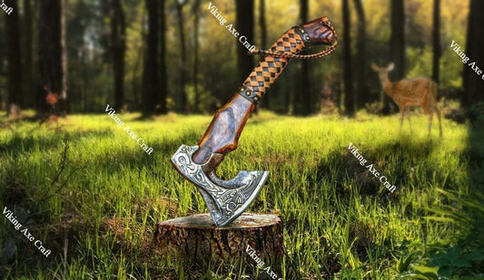 Custom Gift Hand Forged Carbon Steel VIKING AXE with Ash Wood Shaft, Wedding Gift, Axe