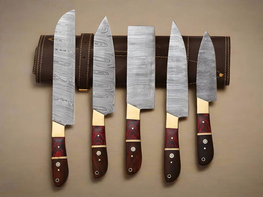 Hand Forged Damascus Steel Chef Knives Set - Exotic Wood Handles