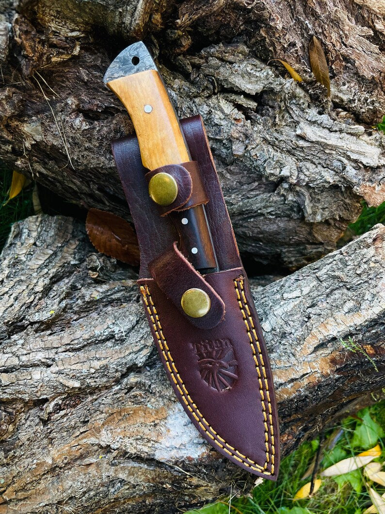 Damascus Steel Gut-hook Skinning Knife
