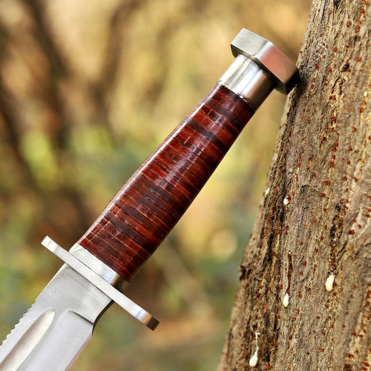 Hand Forged Stainless Steel Hunting Knife 11.5 Inch | Leather Handle Fixed Blade Knife