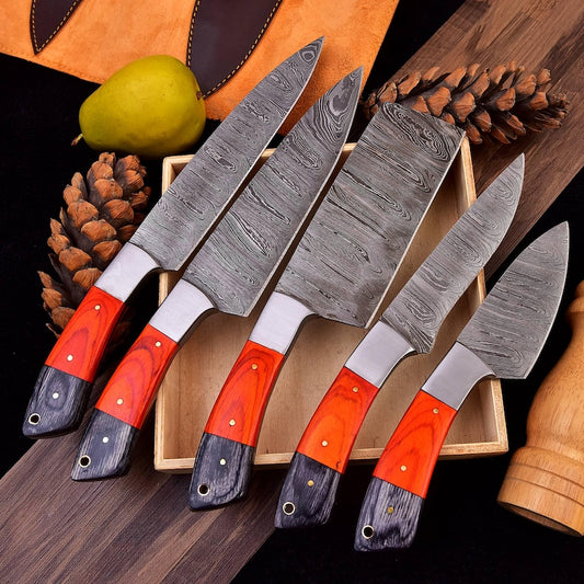 Damascus Steel Chef Knife Set, Hand forged Kitchen knives