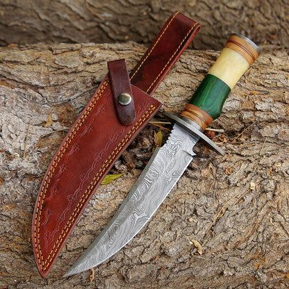 Handmade Damascus Bowie Hunting Knife