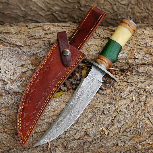 Handmade Damascus Bowie Hunting Knife
