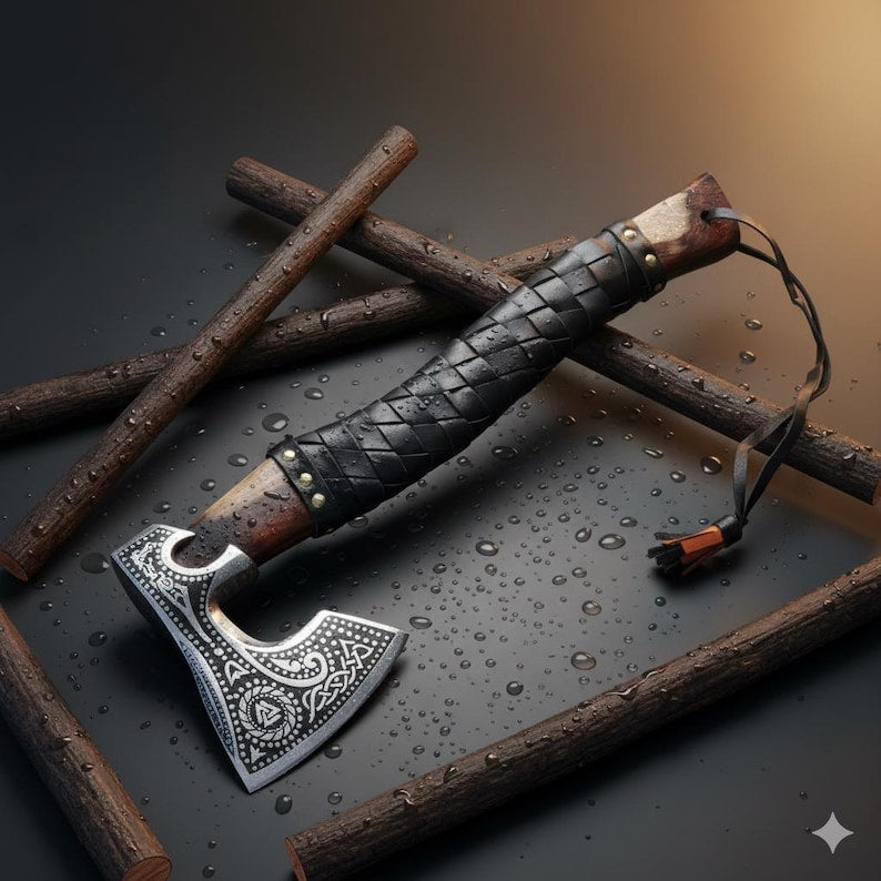 Hand Forged Viking Axe | Engraved Carbon Steel Hatchet