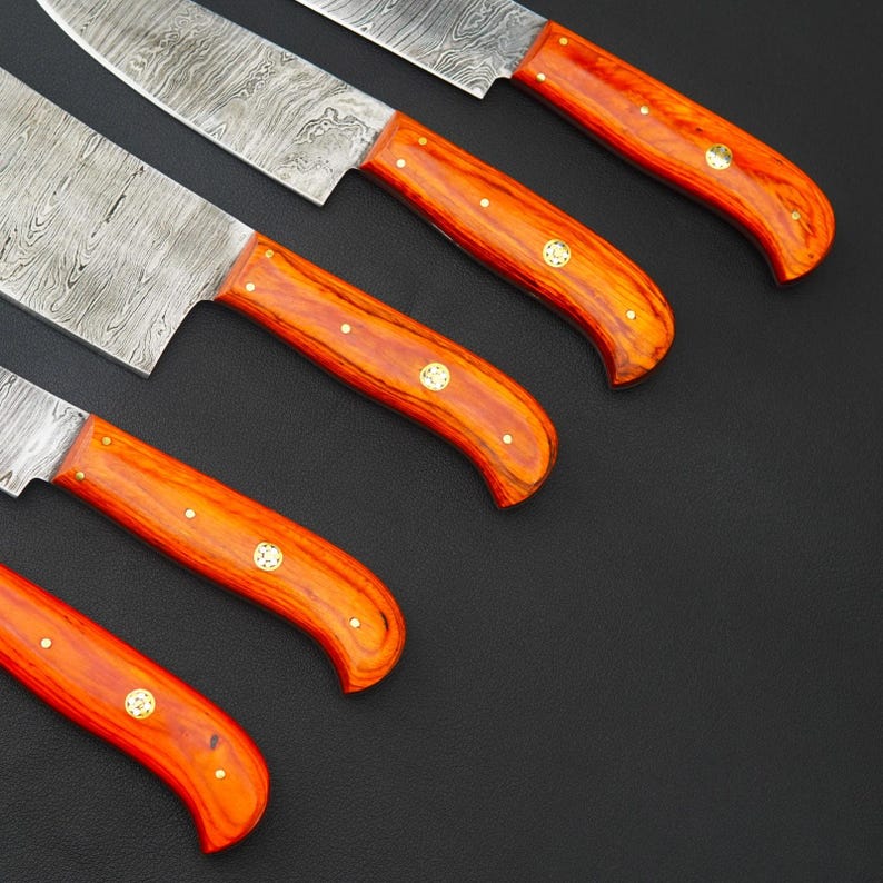 Damascus Steel 5-Piece Chef Knife Set | Handmade BBQ Kitchen Knife Collection