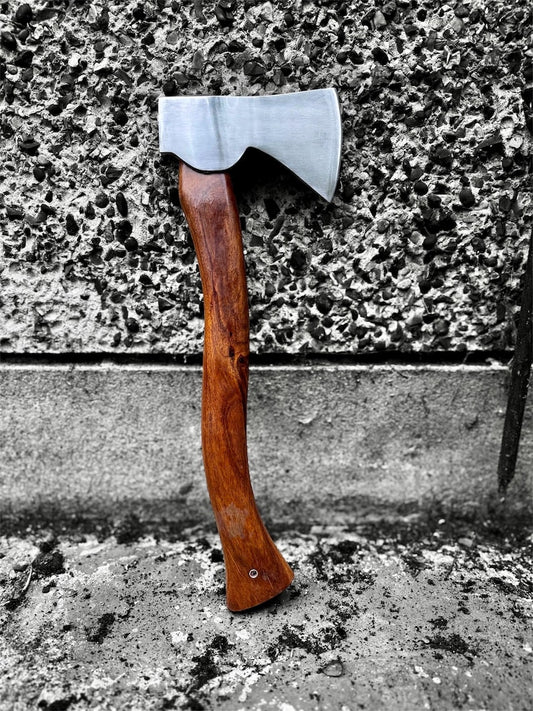 Handmade Forged Bushcraft Axe: High Carbon Steel, Leather Sheath