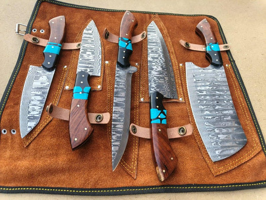 Handmade Damascus Chef Knife Set Professional Kitchen Knives