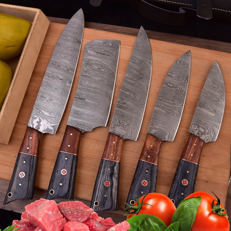 BladeVista Hand-Forged Damascus Chef Knife Set (5-Piece)
