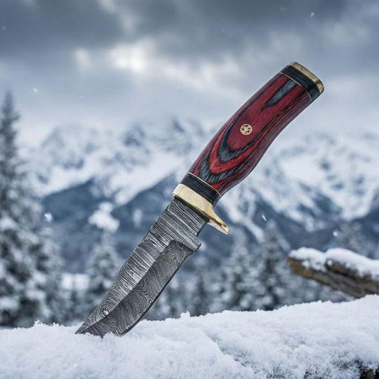 Handmade Damascus Steel 8 inches Skinner Knife with Wooden handle