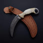Custom Handmade Damascus Steel Karambit Hunting Knife With Leather Sheath