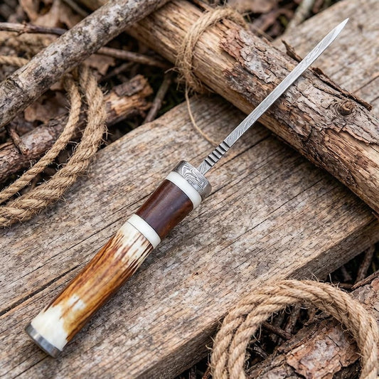 Handmade Damascus Steel Skinner Knife | Full Tang Hunting Knife with Stag Horn Handle