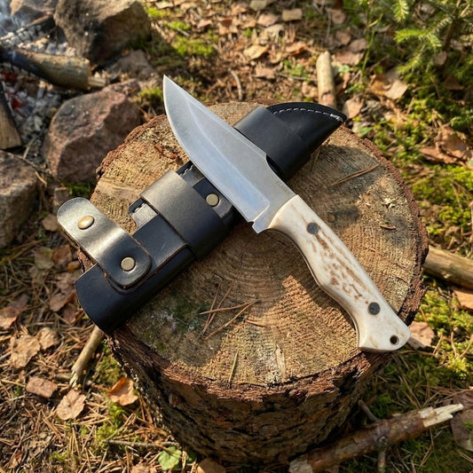 Handmade Elmax Steel Hunting Knife with Stag Horn Handle