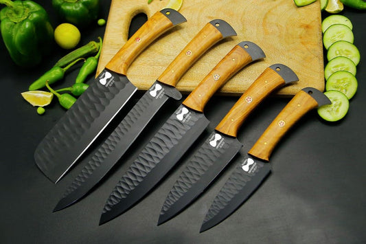 Hand Forged Damascus Chef Knife Set of 4Pcs With Brown Pakka Wood handle