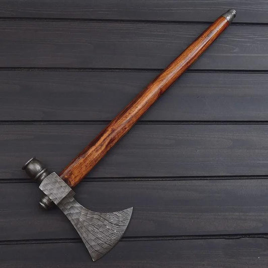 Handmade Damascus Steel Tomahawk Axe, Rose Wood Handle, Smoking Pipe
