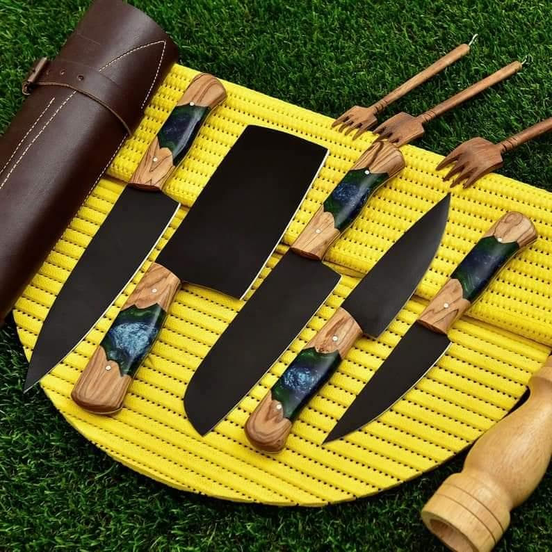 Custom Professional Black Blade Kitchen Knife Set of 5