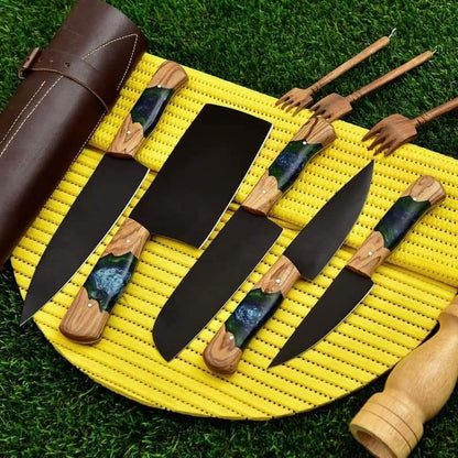 Custom Professional Black Blade Kitchen Knife Set of 5