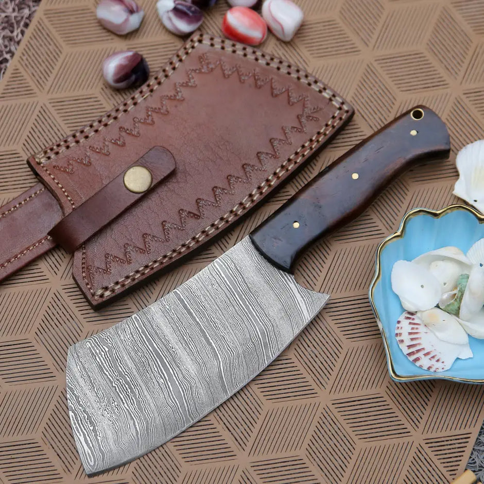 4 Piece Handmade Chef Knife Set, 4 Piece Damascus Steel Knife Set, Kitchen Knife Set with Leather Cover