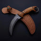 Custom Handmade Damascus Steel Karambit Hunting Knife with Leather Sheath