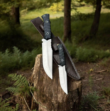 Handmade Stainless Steel Survival Hunting Knife Set | Bushcraft Camping Knife with Leather Sheath