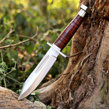 Hand Forged Stainless Steel Hunting Knife 11.5 Inch | Leather Handle Fixed Blade Knife