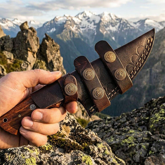 Handmade Damascus Hunting Knife: Micarta Handle, Leather Sheath, Gift For Men