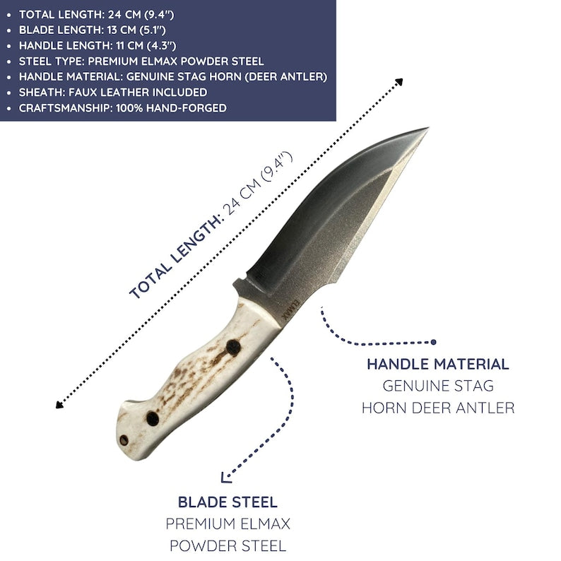 Handmade Elmax Steel Hunting Knife with Stag Horn Handle