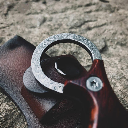 Handmade Damascus Karambit Knife: Engraved Gift with Leather Sheath