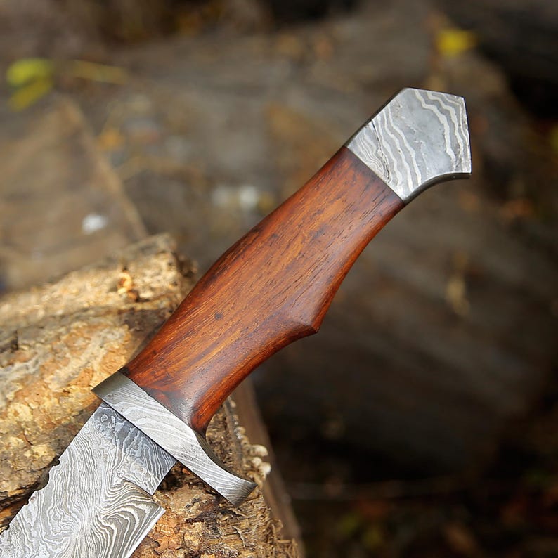 Handmade Damascus hunting knife Anniversary gift for husband groomsman gift bowie