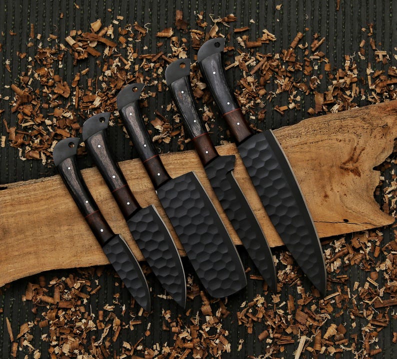 Handmade Damascus Chef Knife Set, Forged BBQ Knives, Wood Handle